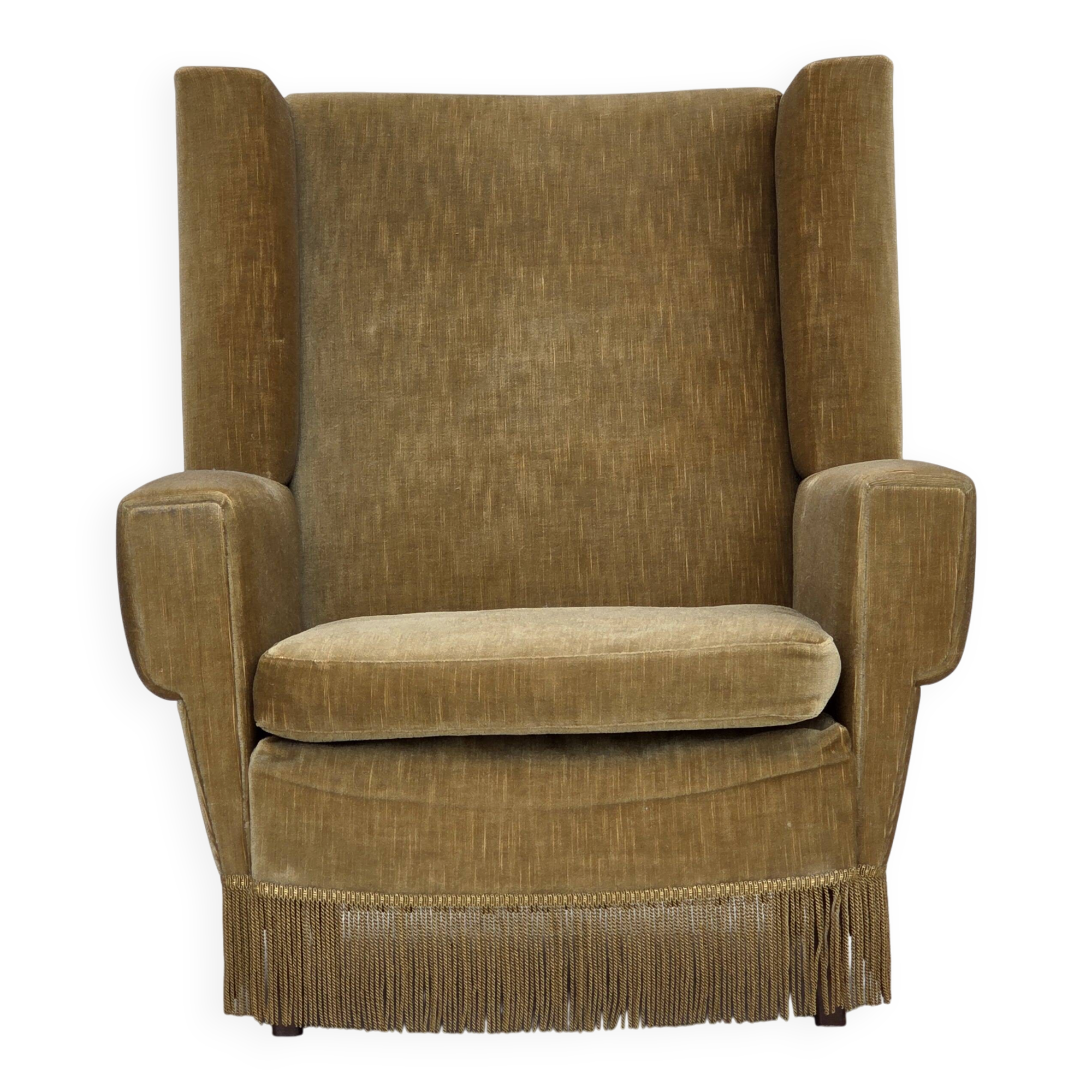1970s, Danish highback armchair, honey yellow furniture velour.