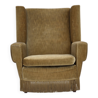 1970s, Danish highback armchair, honey yellow furniture velour.