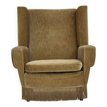 1970s, Danish highback armchair, honey yellow furniture velour.