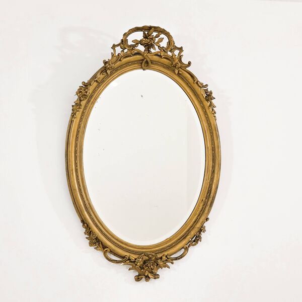 Magnifique miroir ovale ancien doré - Style Napoléon III