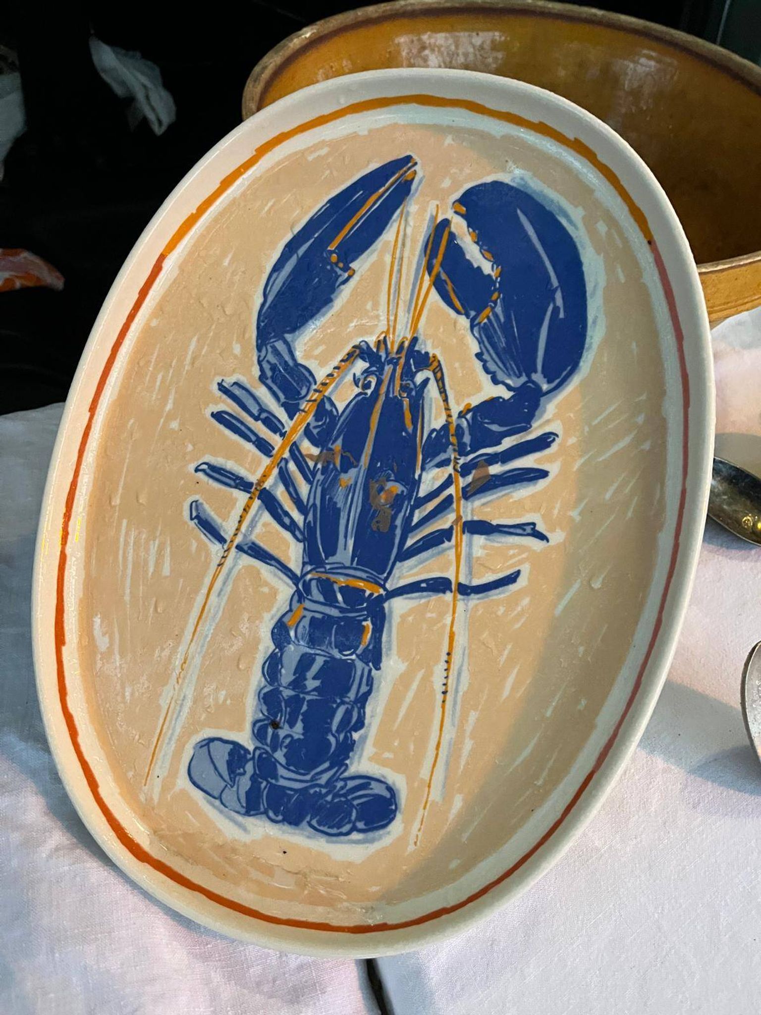 Large lobster motif dish, 37cm - alexandre benjamin navet
