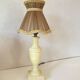 Varnished alabaster lamp, new fabric cable, mesh lampshade
