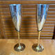 Paire Flûte Champagne Métal Chromé + Doré Vintage #E368