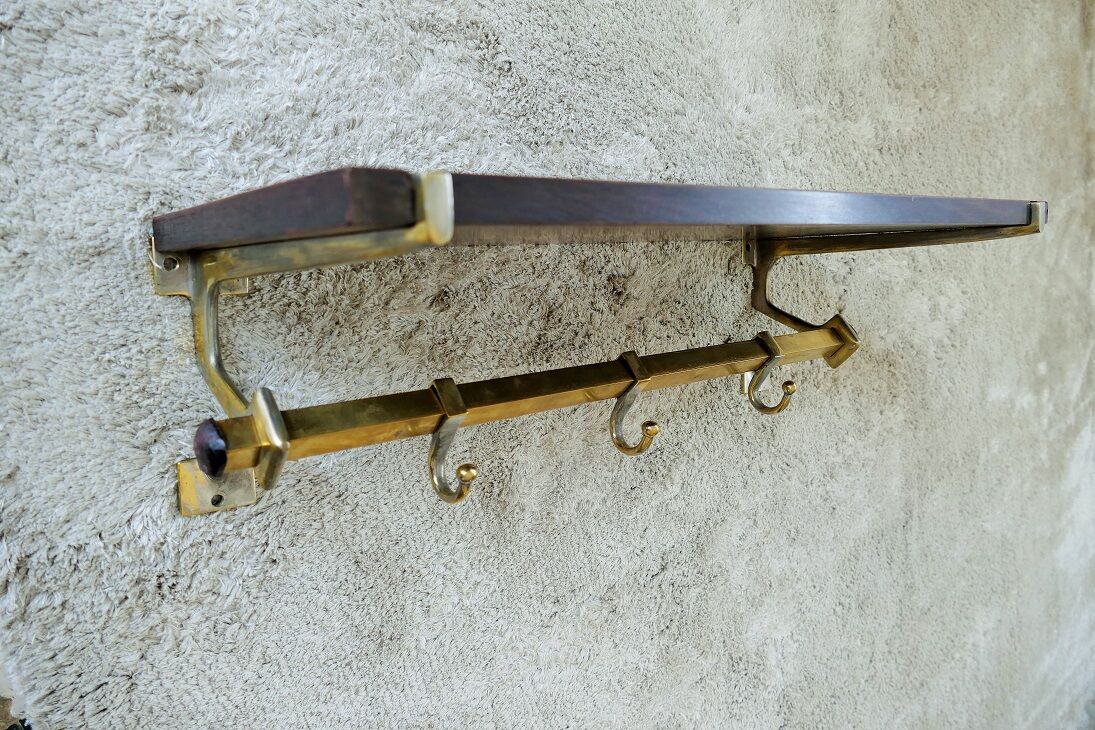 Brass and rosewood cloakroom coat rack