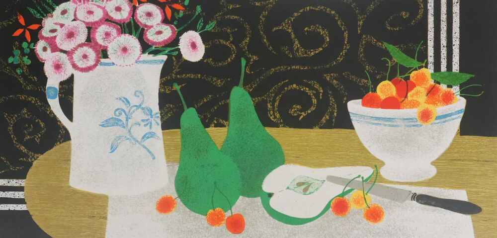 Yves Ganne: Still Life with Pears, original signed lithograph