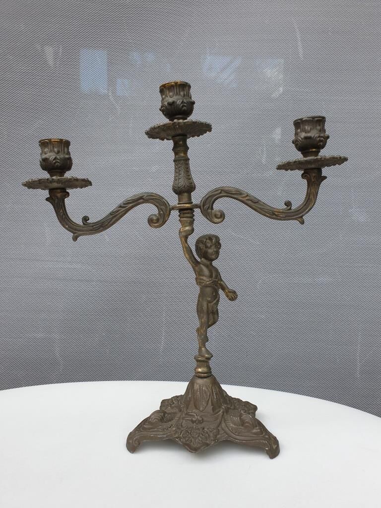 "Il mio bel foco" pair of candlesticks XIXth cherubs 3 torchieres