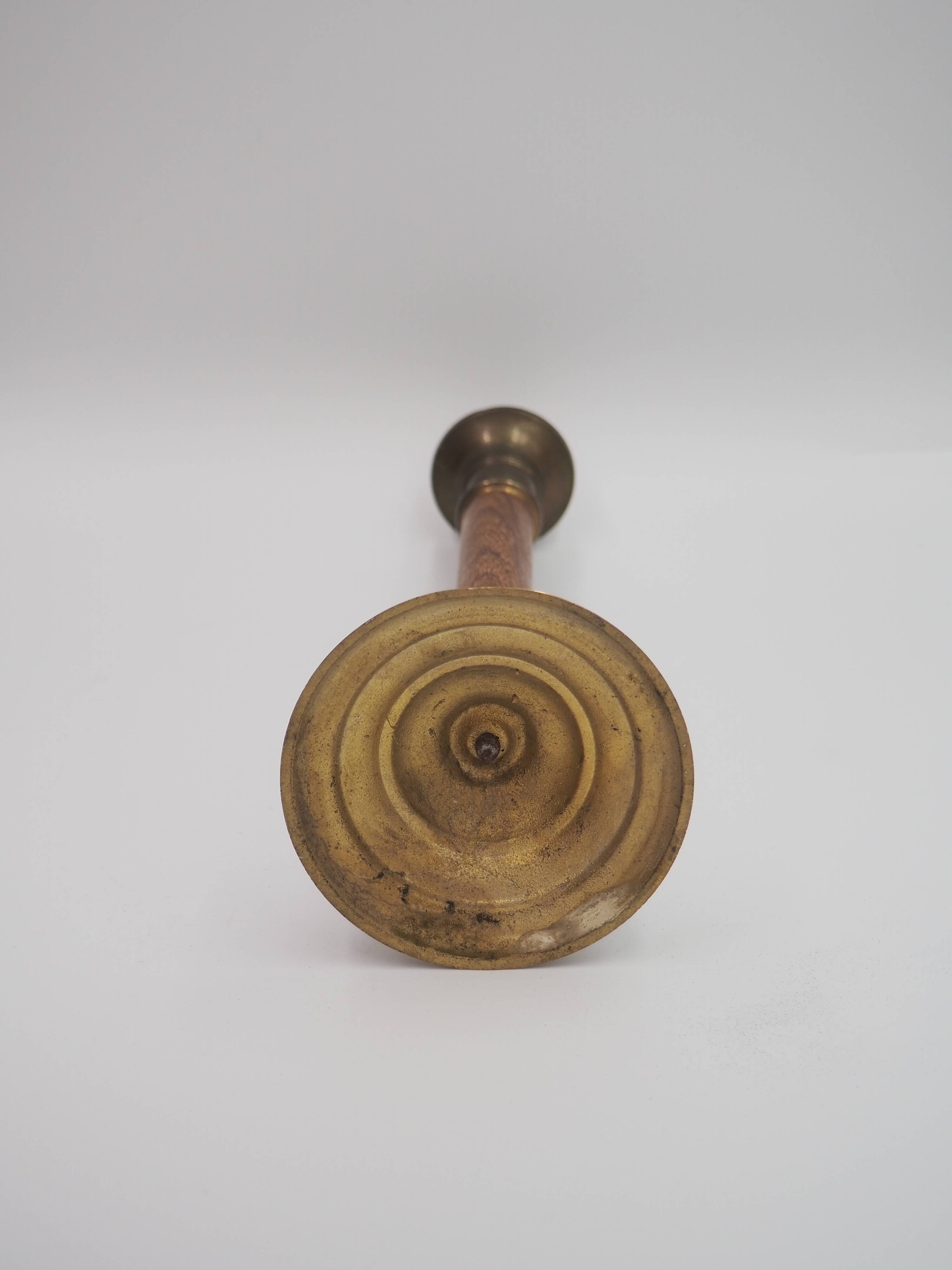 Wood and brass candle holder