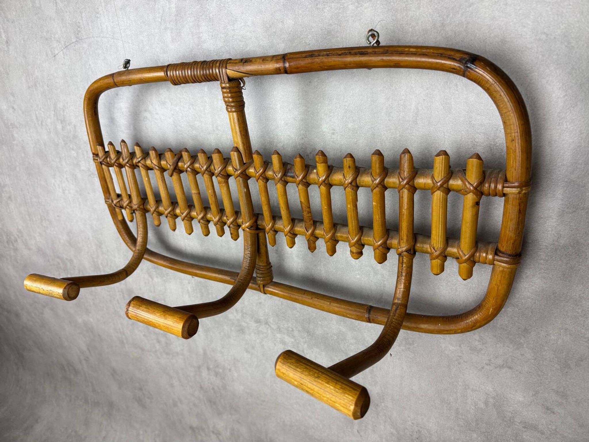 1960s Italian Rattan Coat Rack