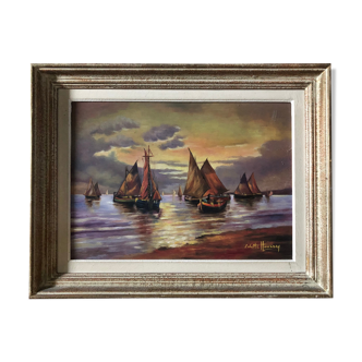 Oil on canvas: sailboats