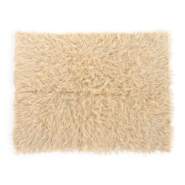 Vintage Turkish Tulu Carpet in Beige Wool with Long Pile 200 x 162 cm