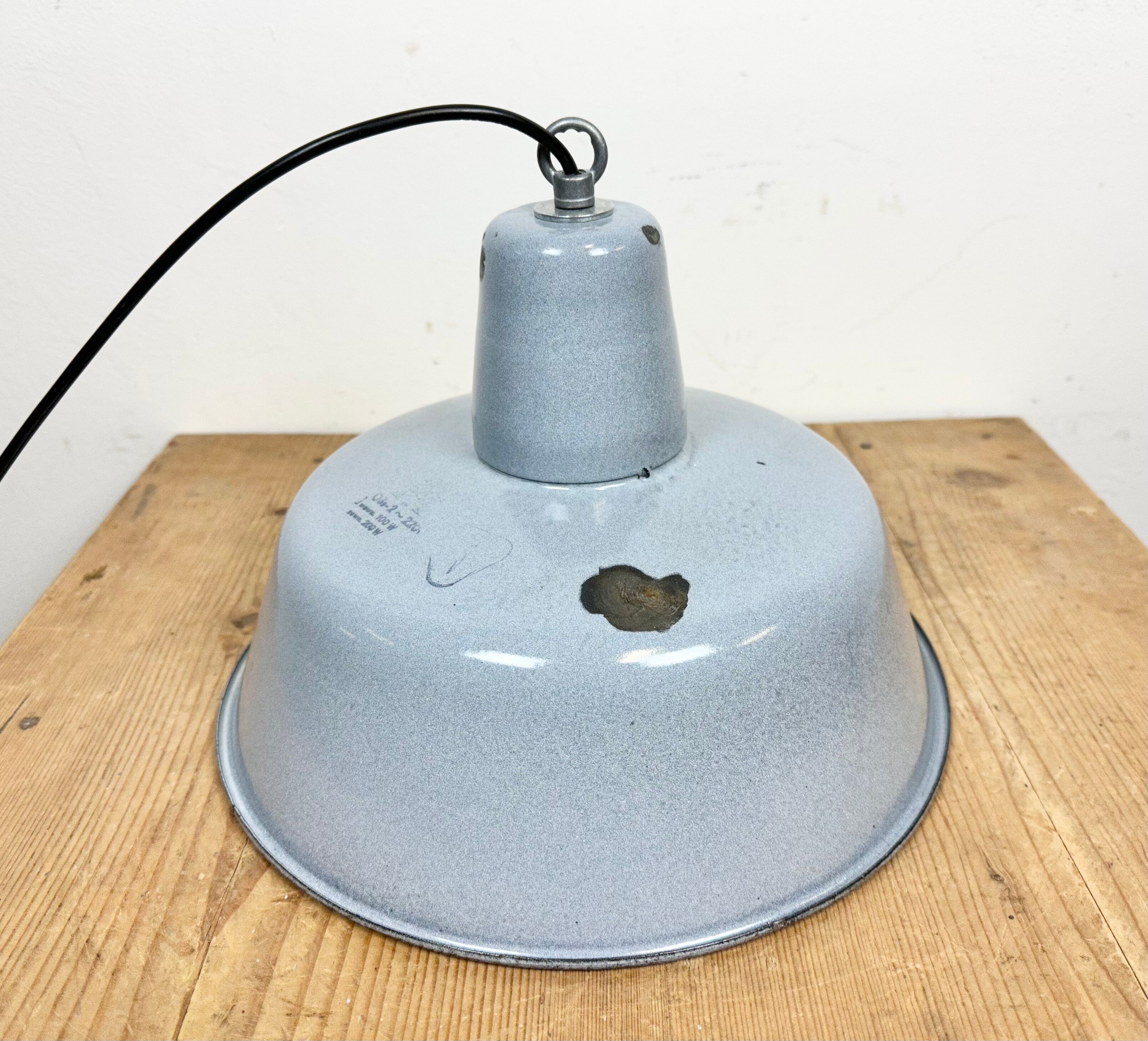 Industrial grey enamel factory pendant lamp, 1960s