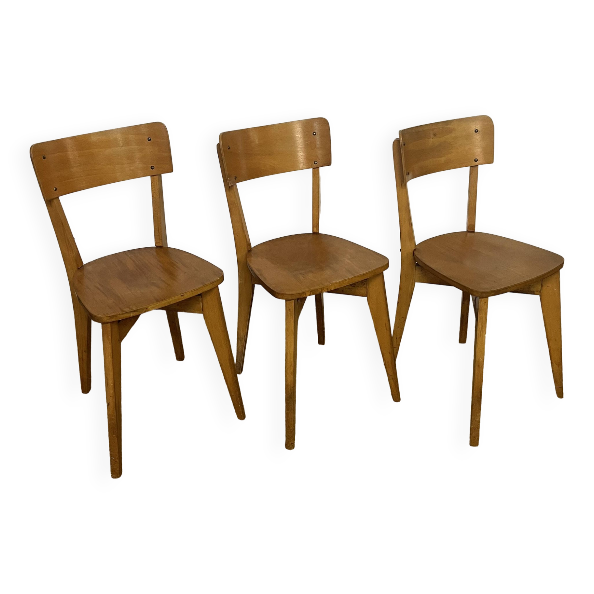Set of 3 vintage wooden bistro chairs