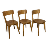 Set of 3 vintage wooden bistro chairs
