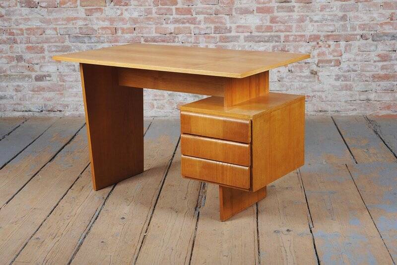Mid-Century Modern Writing Desk in Oak by B. Landsman, Czech, 1950s