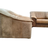 Paire de fauteuil chauffeuse cuir havane 70"