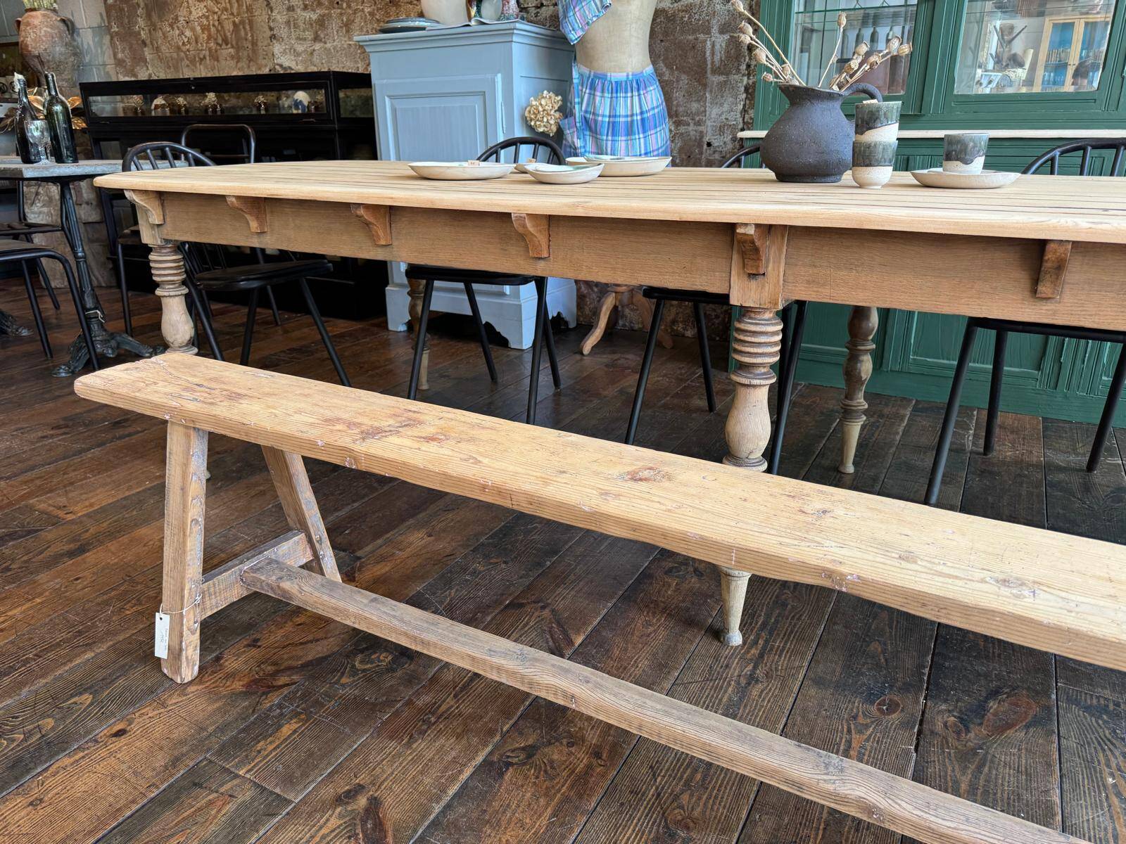 Large raw wood bench