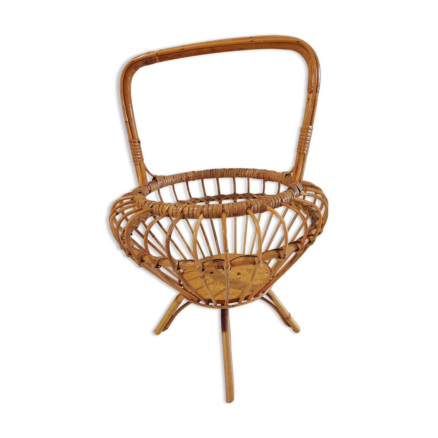 Vintage rattan plant holder 1960s