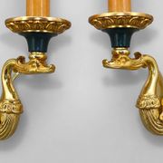 Pair of Gilded Bronze Wall Lights in Empire Style with Two Lights by Lucien Gau