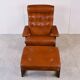 Vintage leather armchair with hocker, 1970s