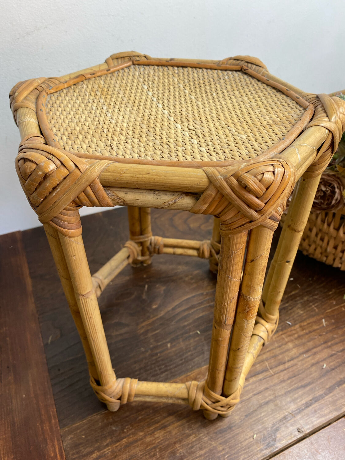 Low rattan stool