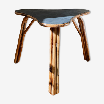 Table en rotin plateau noir