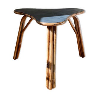 Table en rotin plateau noir