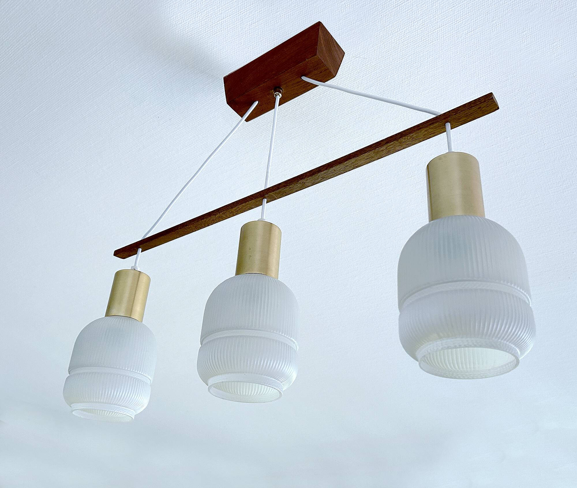 Vintage Scandinavian Pendant Light Teak Glass