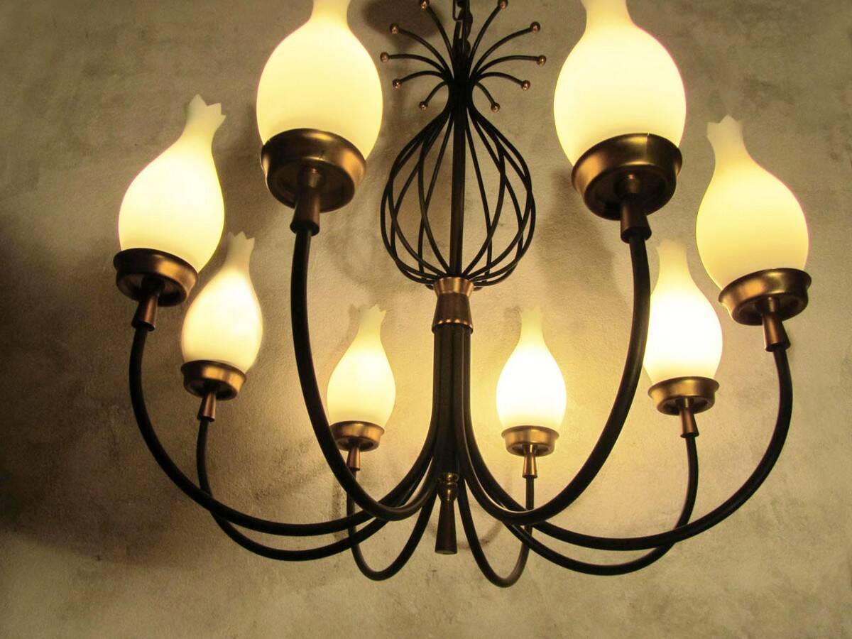 Set of 2 Italian design chandeliers in style of Stilnovo/ Arredoluce, 1950s
