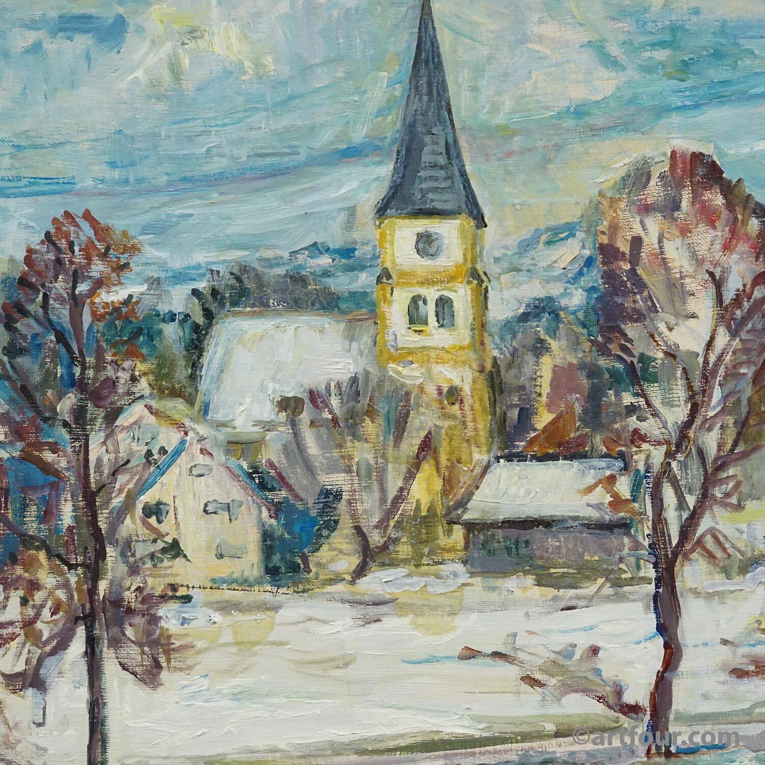 Vintage oil painting from Taufkirchen, Bavaria, Alexander Michael 1975