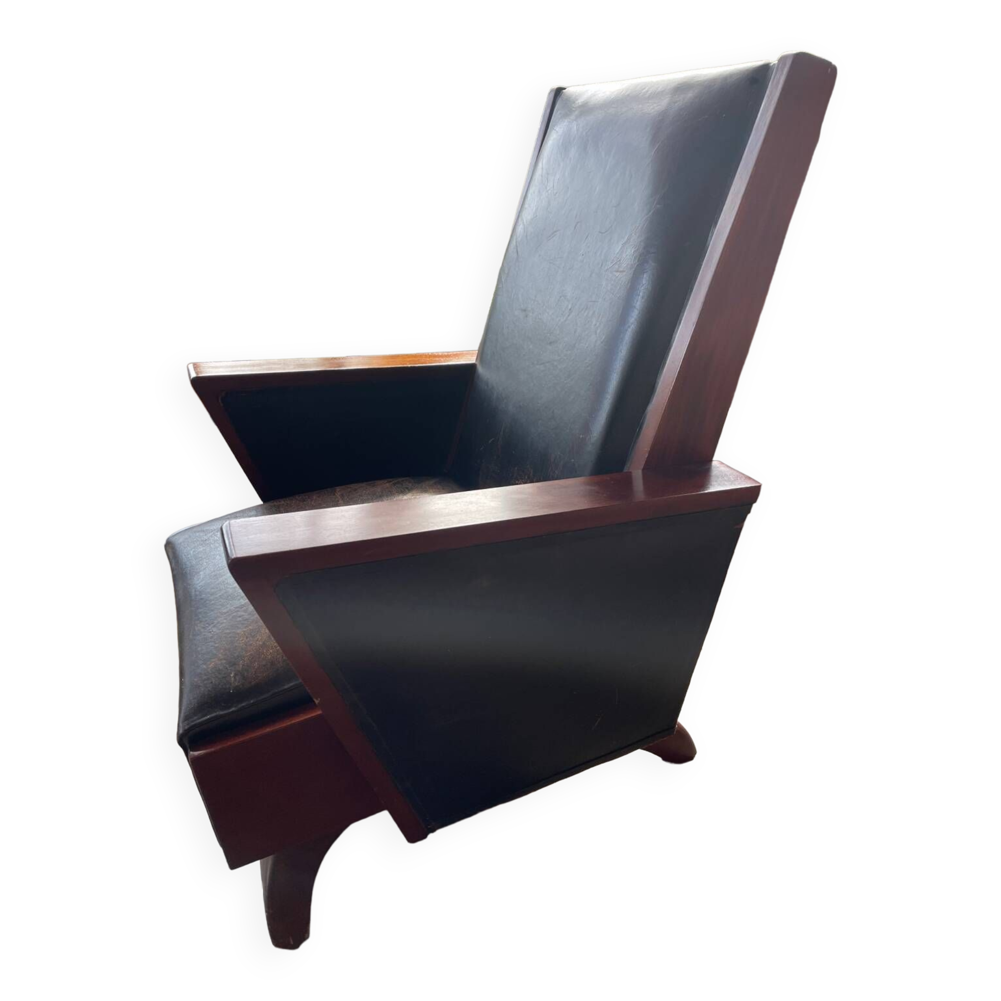 50s leather armchair - good seat - signed