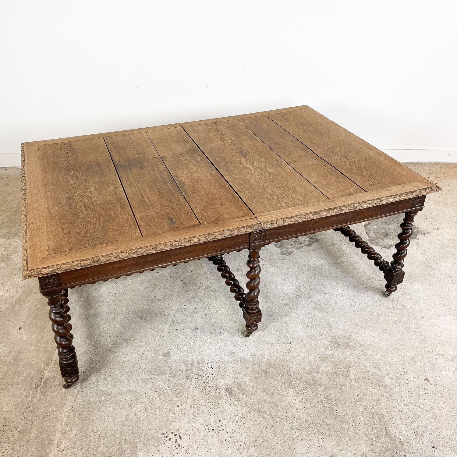 French antique extendable table 350cm Louis XIII barley twist