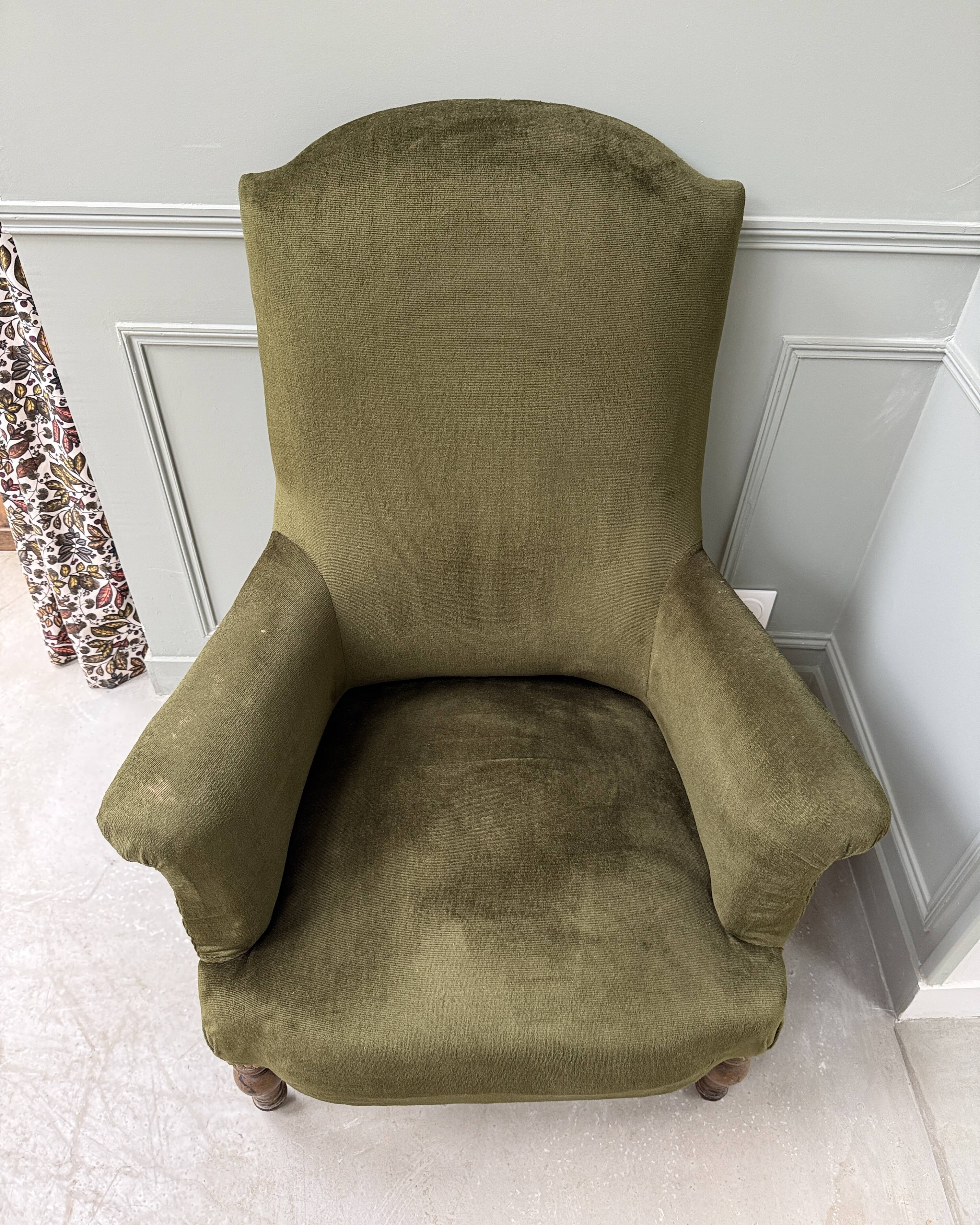 Green velvet tub chair