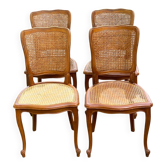 4 chaises Louis XV bois massif et cannage