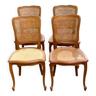 4 Louis XV chairs in solid wood and cane