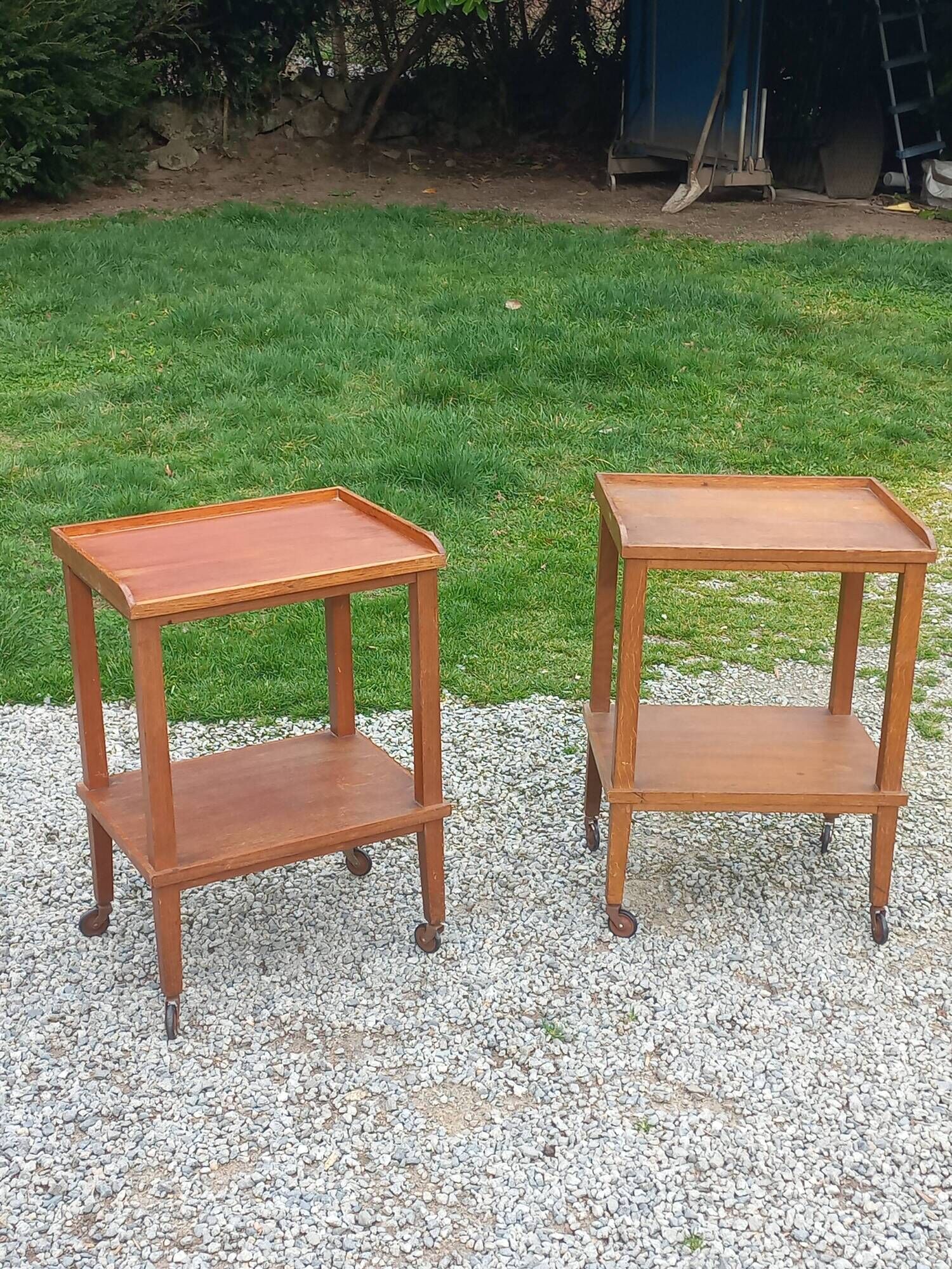 Pair of vintage 50s oak side tables