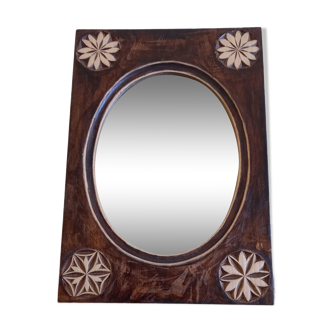 Mirror carved on wood with a knife. Popular art of Queyras