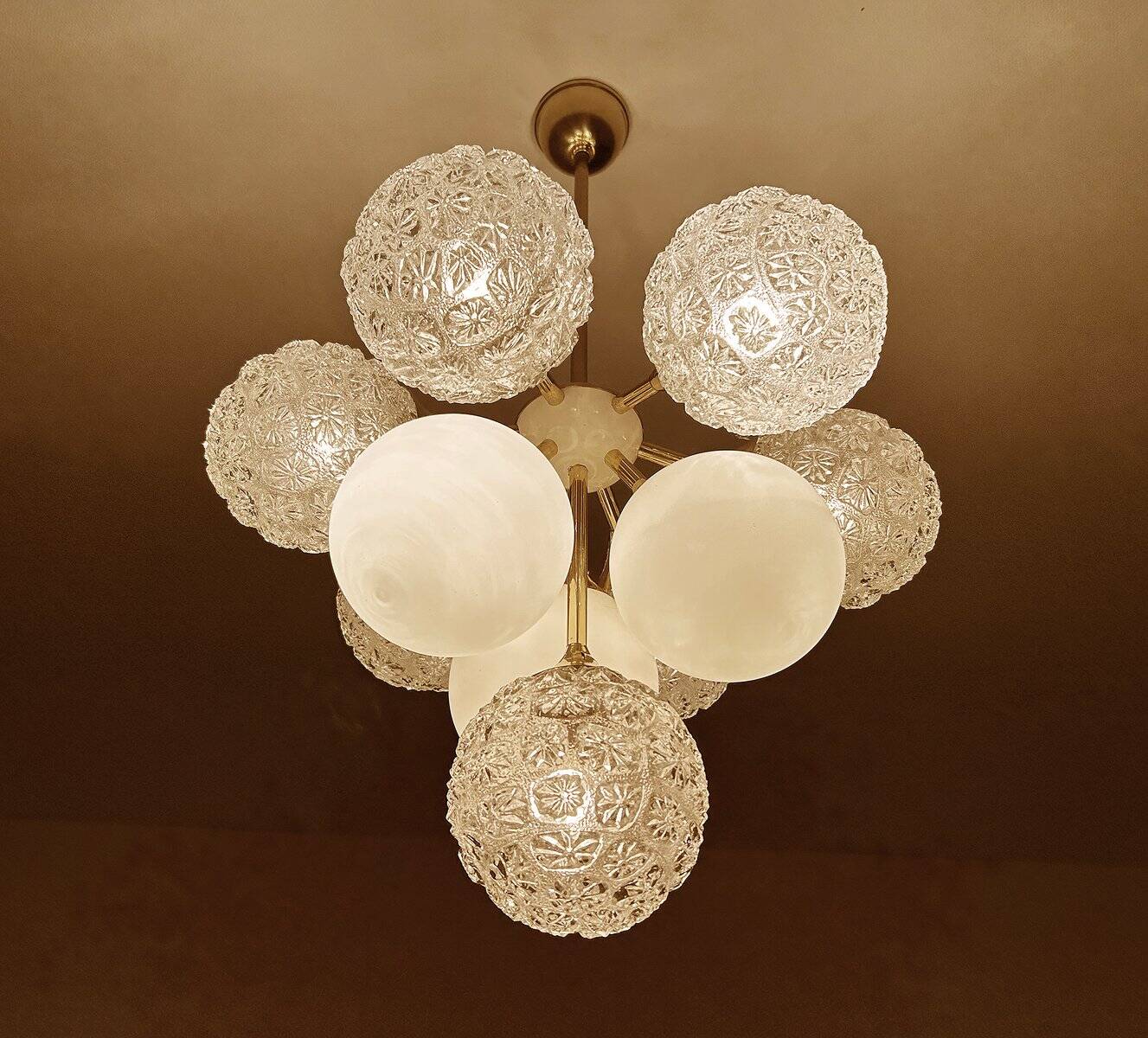 Large  Vintage Glass Pendant Light, 1960s