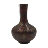 Asian vase XXth, Japan, copper and cloisonné enamels, decoration flowers red and gold.