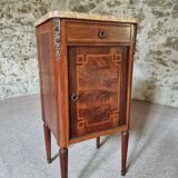 Antique French mahogany and walnut bedside table with marble top