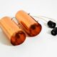 Two 50s tube pendant lamps consisting of two screwed-together copper bowls