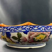 Deep dish, centerpiece, melonnière bowl in Gien earthenware, Peonies decor