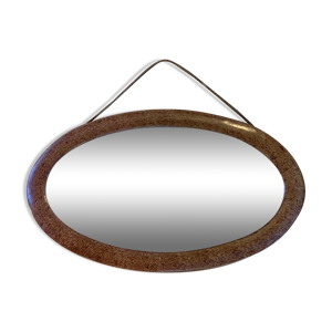 Miroir oval encadrement marron
