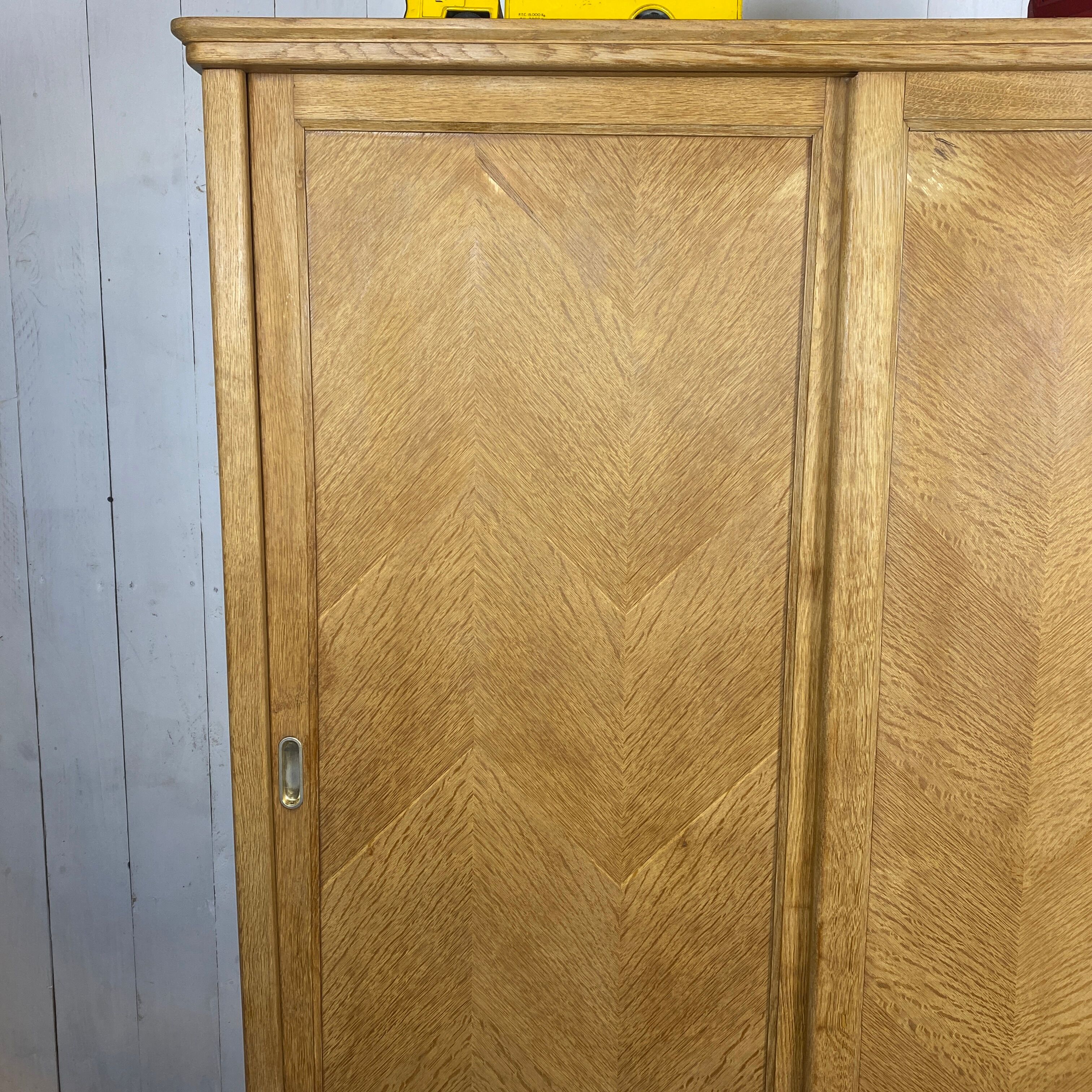 Vintage oak cabinet raw feet compass