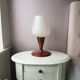 Vintage teak table lamp with 60s white glass lampshade