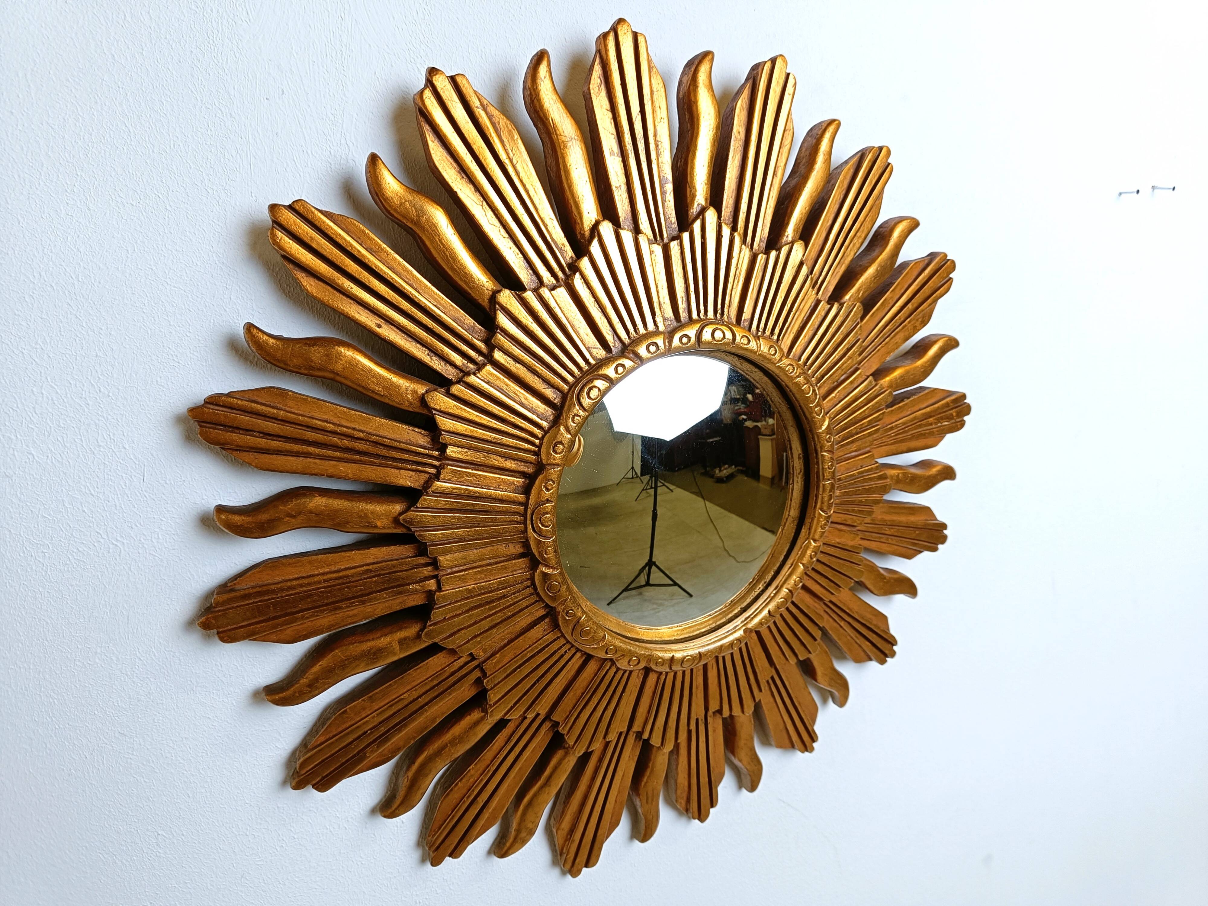Miroir vintage doré soleil, années 1960