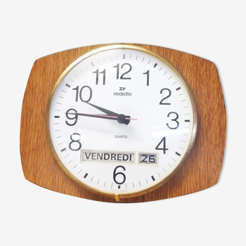 Vintage clock - Vedette france - date- formica- bulging glass- 1960's