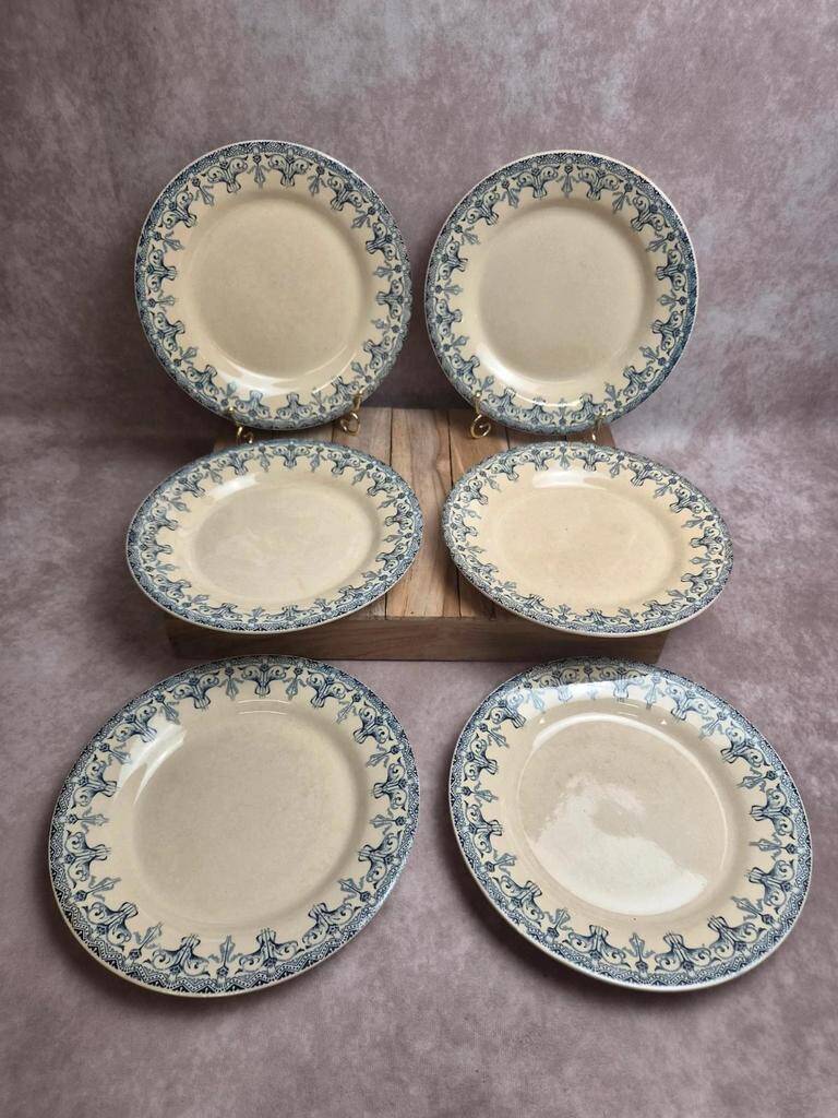 Set of 6 antique flat plates Gien – Terre de Fer – Bengal model