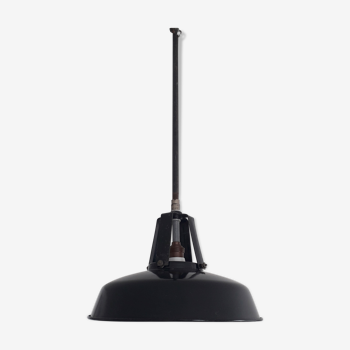 Industrial hanging lamp in black and white enamelled sheet 1950