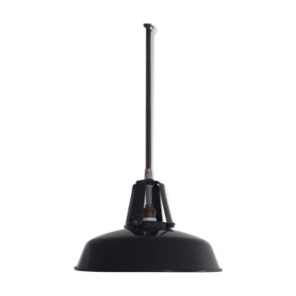 Industrial hanging lamp in black and white enamelled sheet 1950