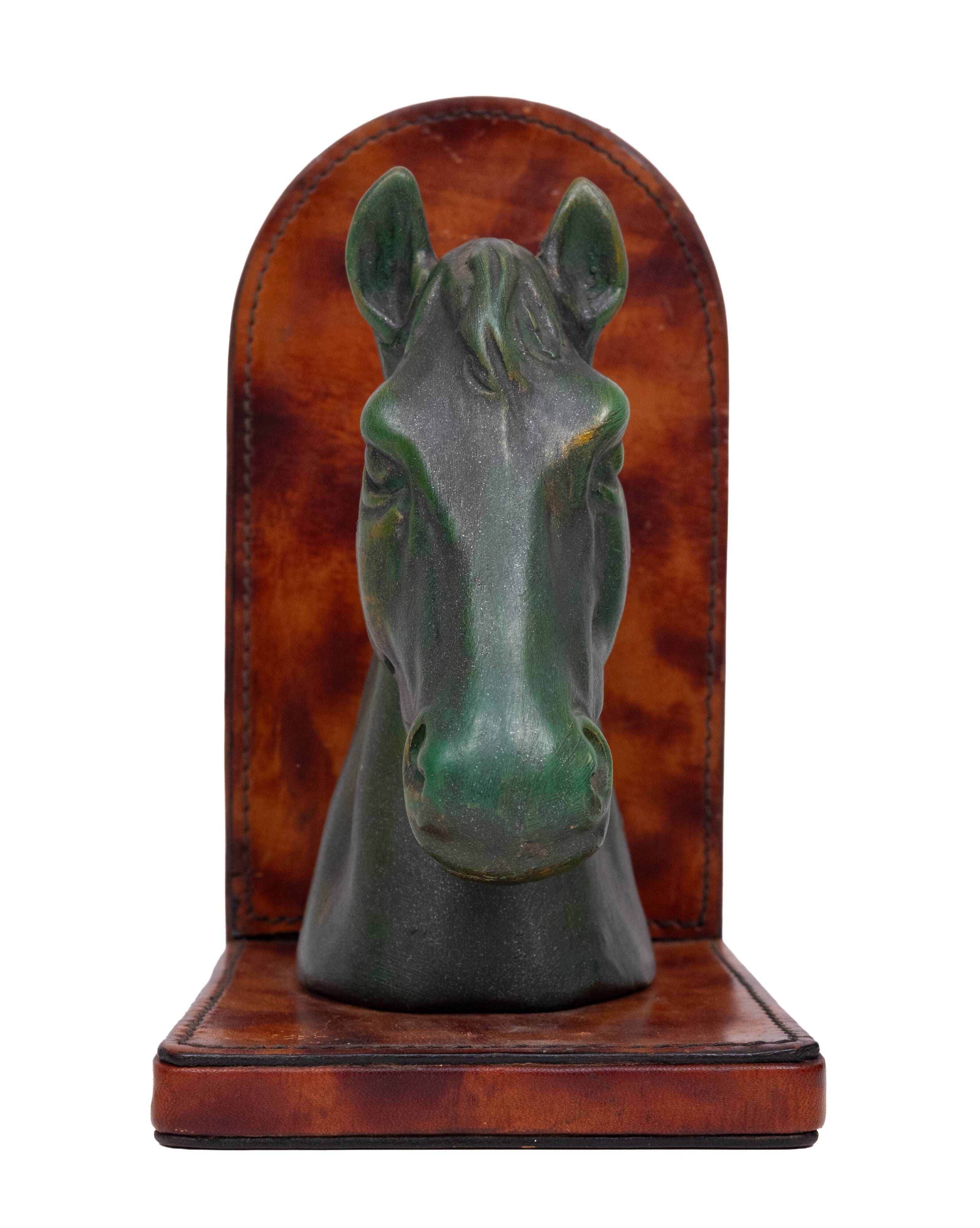 Ceramic and Leather Horses head bookends 1970s